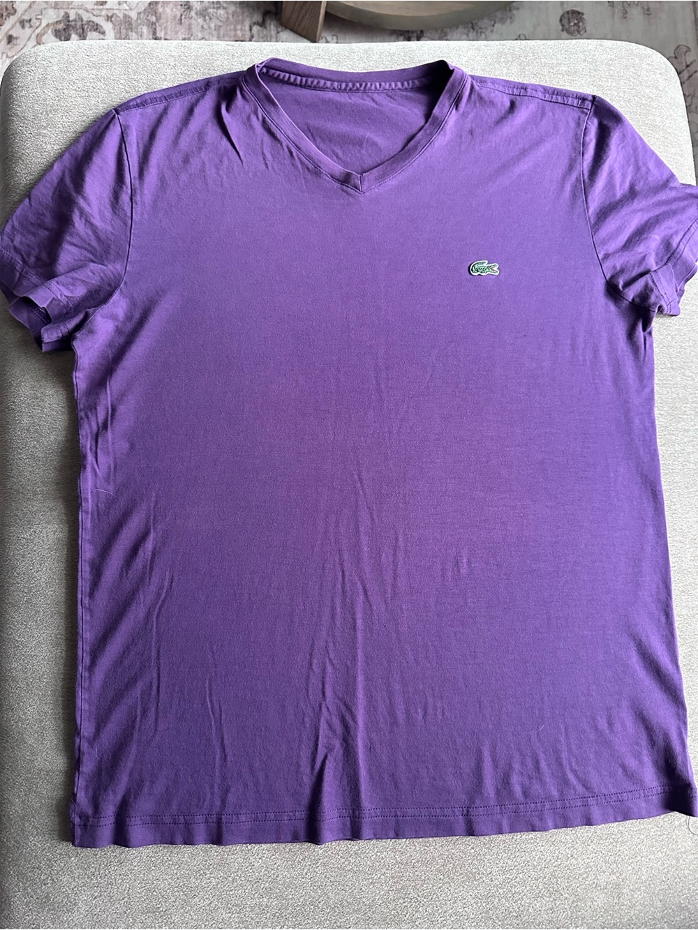 Lacoste Purple V-Neck Tee with Green Croc Logo